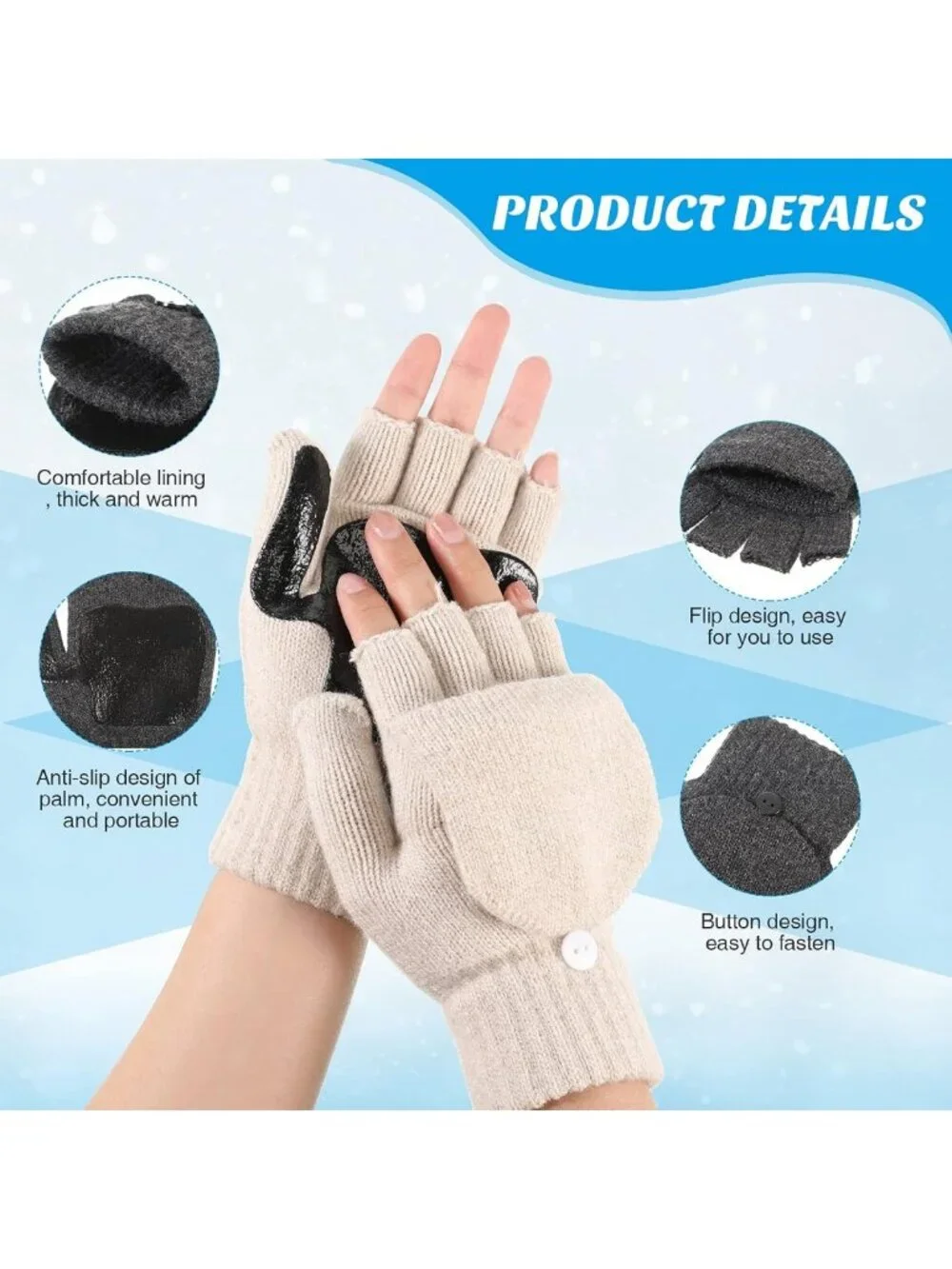 Cozy Winter Fingerless Gloves for Men & Women - Knit Convertible Wool Mittens